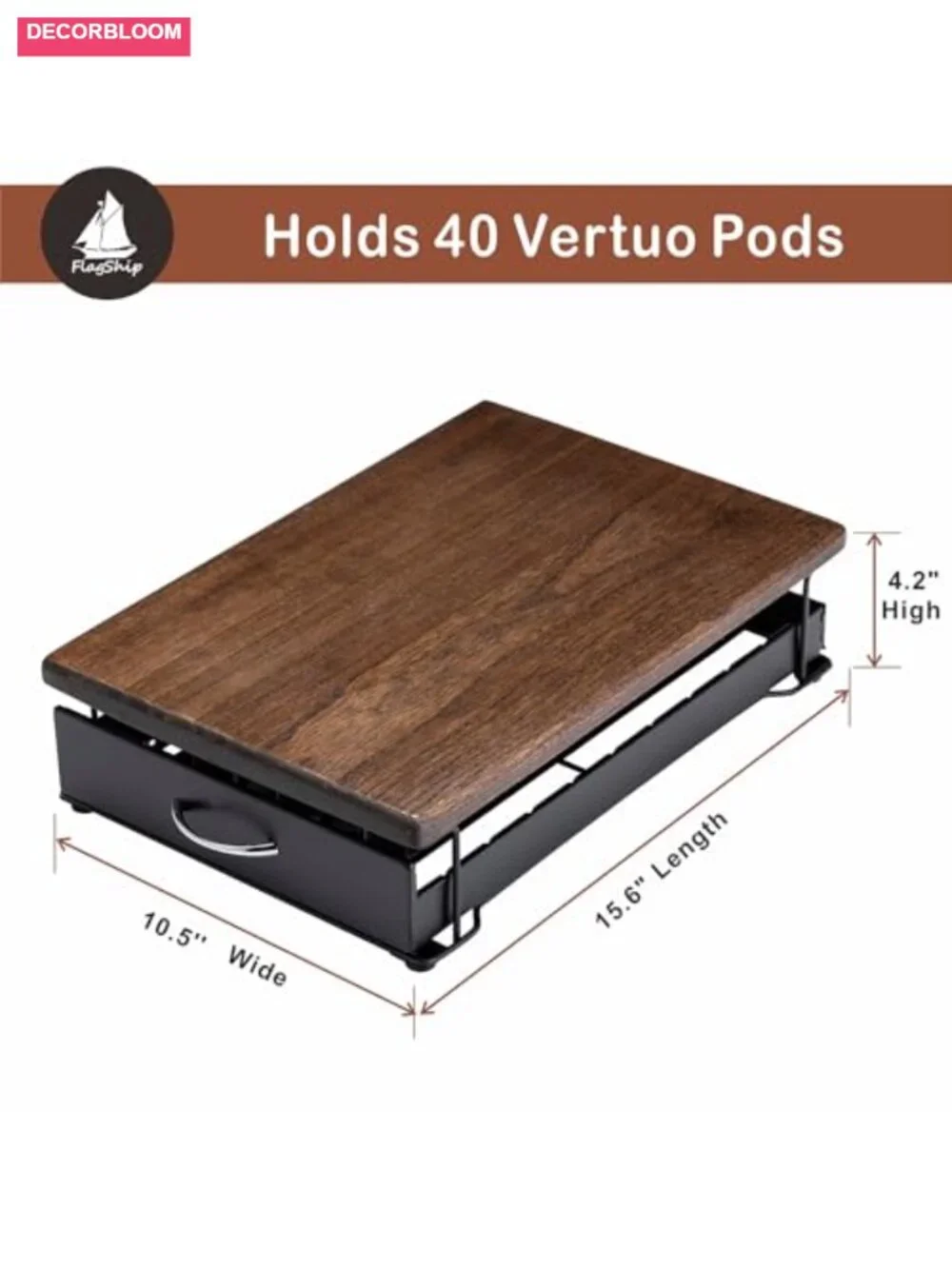 Coffee Pod Drawer Organizer - Holds 40 Pods, Wood Top with Iron Frame